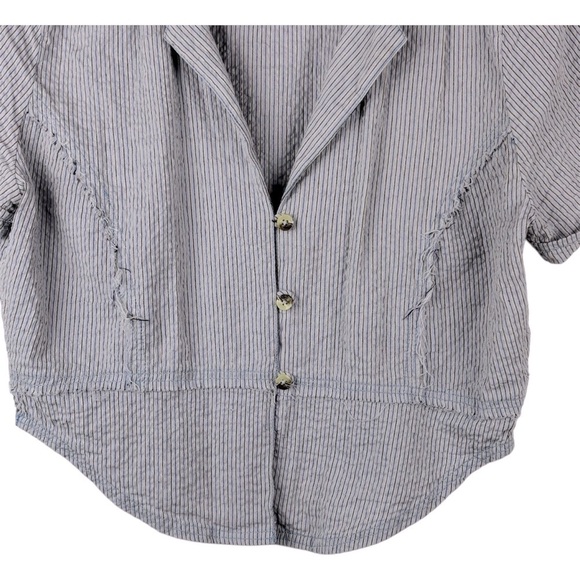 Free People We The Free Annabelle Button front Blue Striped Blouse Size L Boho - Picture 3 of 13